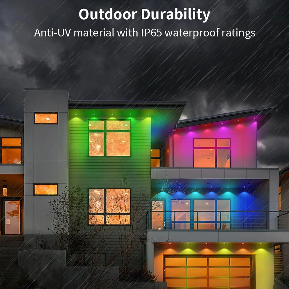 45M Outdoor LED Eave Light String Bluetooth APP RGB IC Light Strip Waterproof DIY Venue View Whole House Party Wedding Light