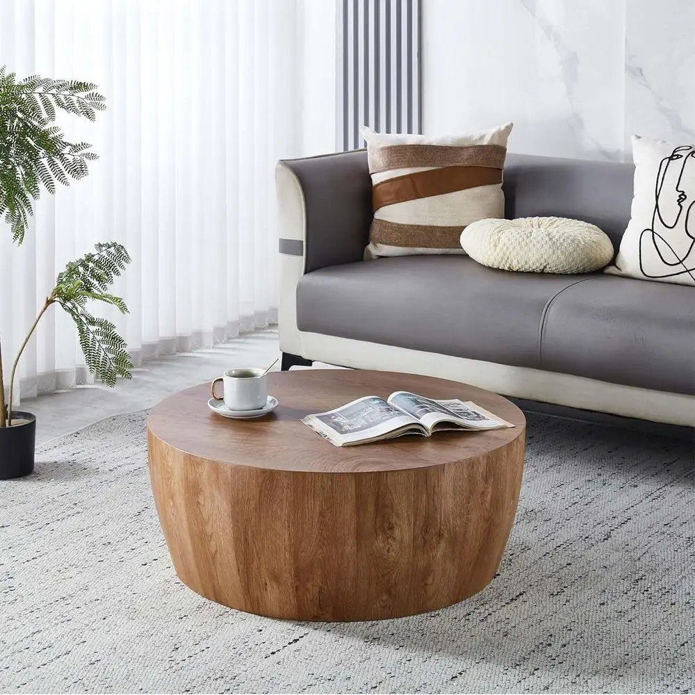 

Vintage Reversible MDF Round Coffee Table, 29.52 Diameter, Ideal for Bedroom, Living Room, Office
