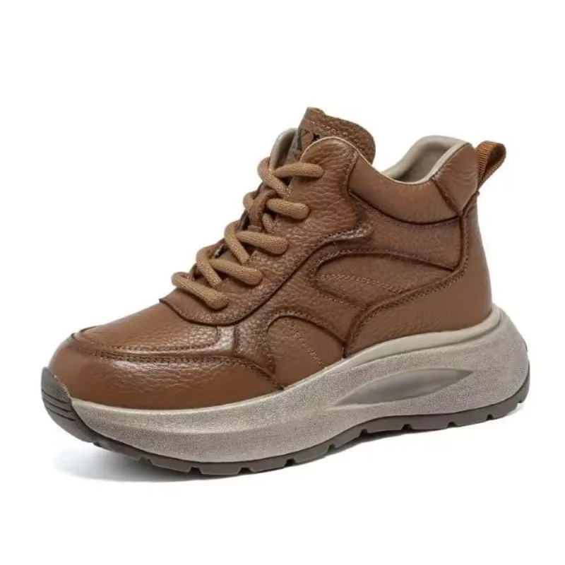 

Женские зимние ботинки-полусапожки на платформе 5 см из натуральной коровьей кожи с молнией, на танкетке, с плюшевой подкладкой, массивные кроссовки-флэтс, осенне-весенняя обувь