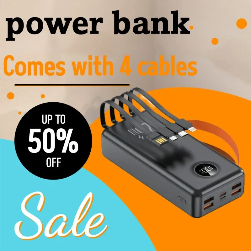 

22.5W Super Fast Charging Power Bank with Built-in Cable 30000/50000mAh Digital Display Portable Charger