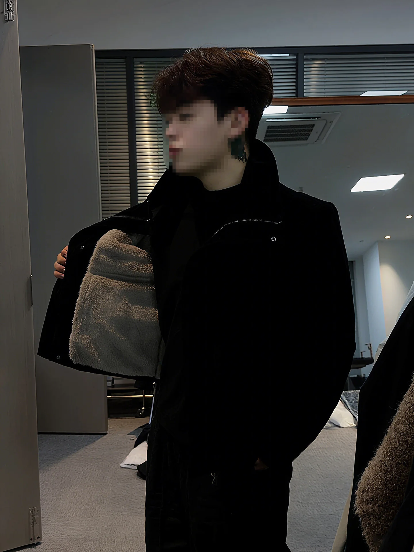 

Bla Faux Rabbit Fur Jaet Men's Thiened Autumn Winter Cotton Coat Stand Collar Warm Long Sve Zipper Closure ort Sle