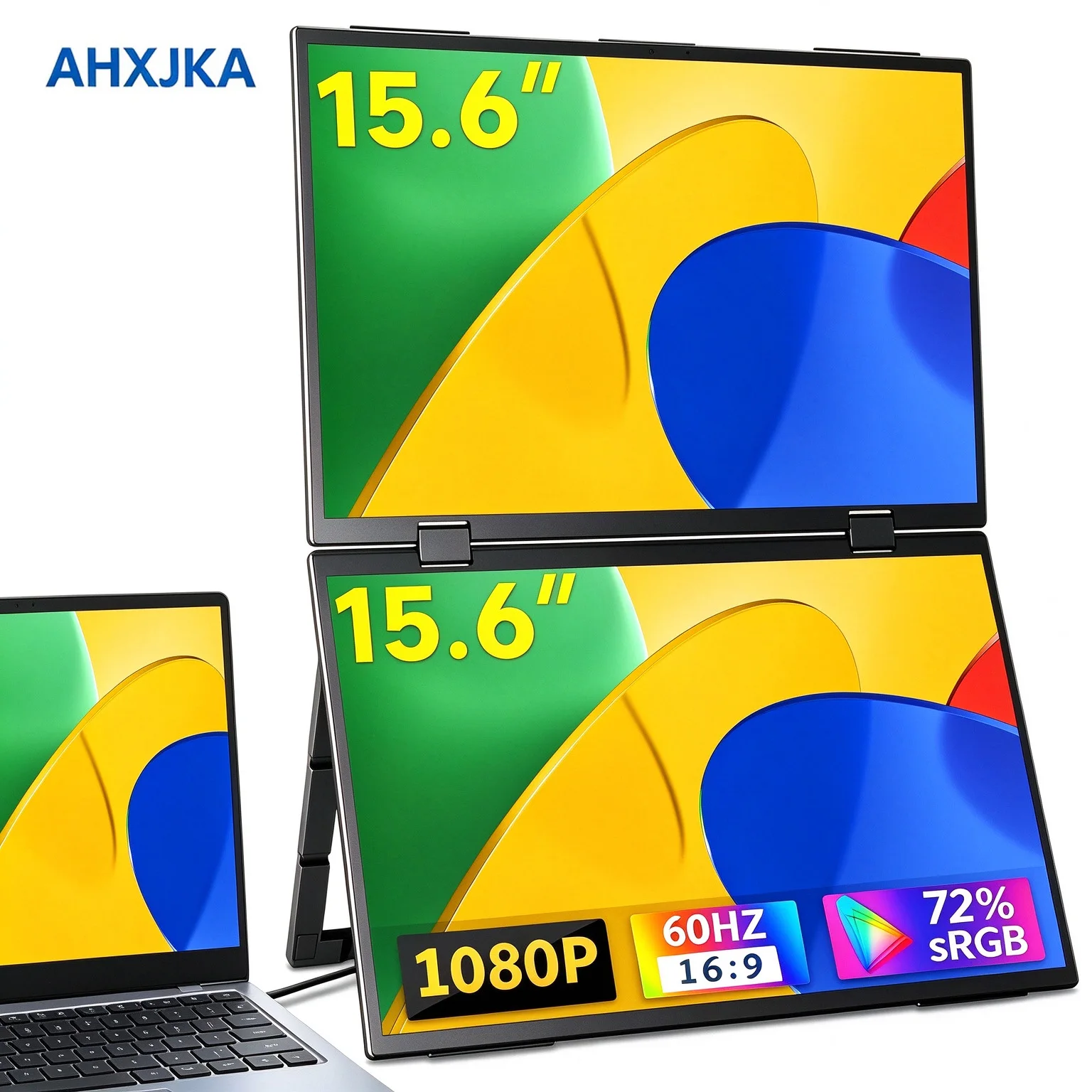15.6 Inch FHD 1920*1080 IPS Dual Portable Display 72%sRGB 16:9 Wide View Foldable Dual Monitor for Phone Laptop Multi-tasking