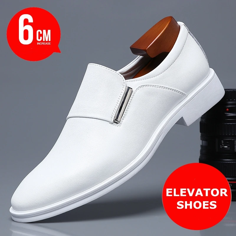 Men 6cm/Flat Leather Shoes Lift Loafers Slip-on Business Elevator Dress Shoes Comfortable Driving Height Shoes Zapatos De Hombre