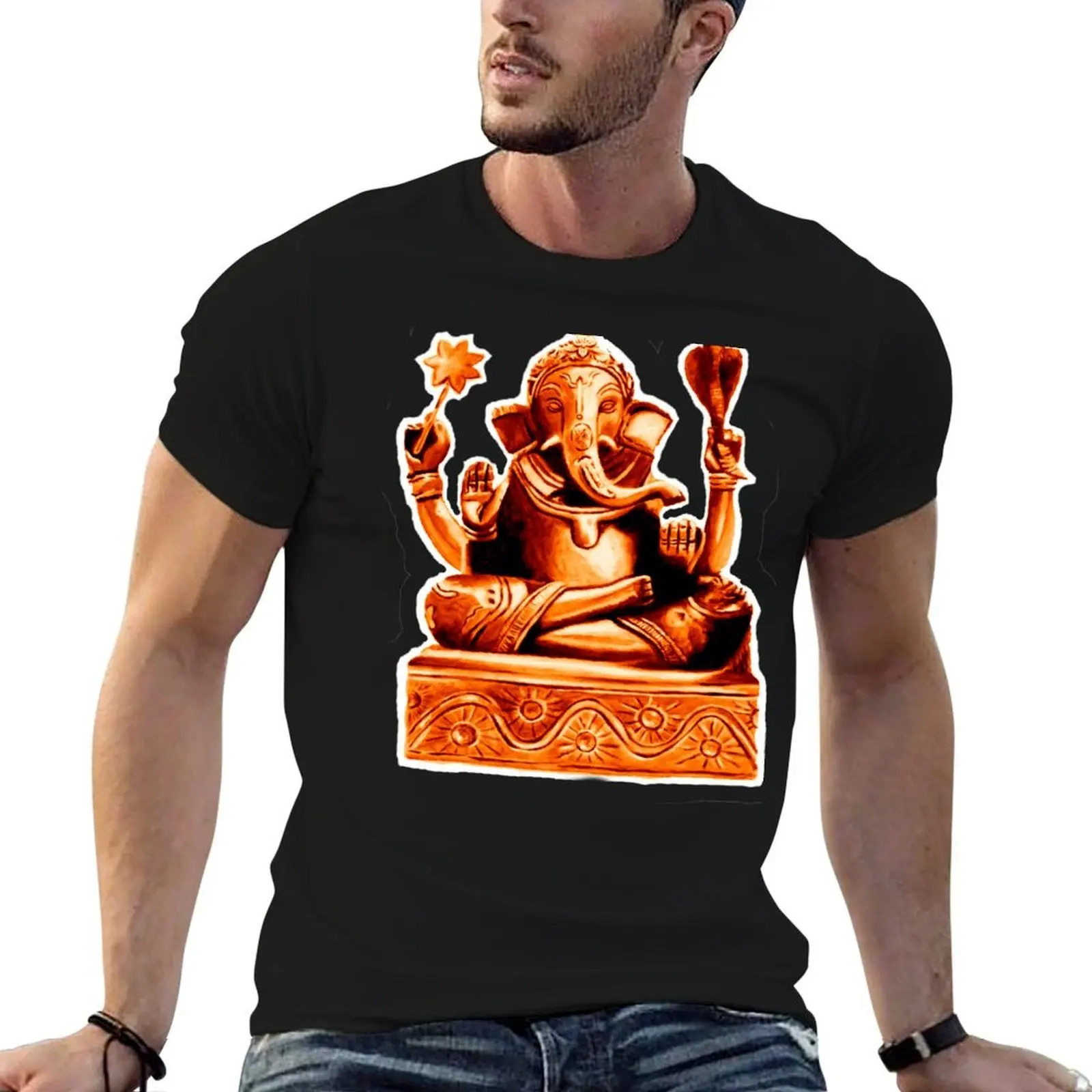 

t graphic GANESHA shirt - man brand shirt cotton casual men luxury 100% T-Shirt orange shirt man t t