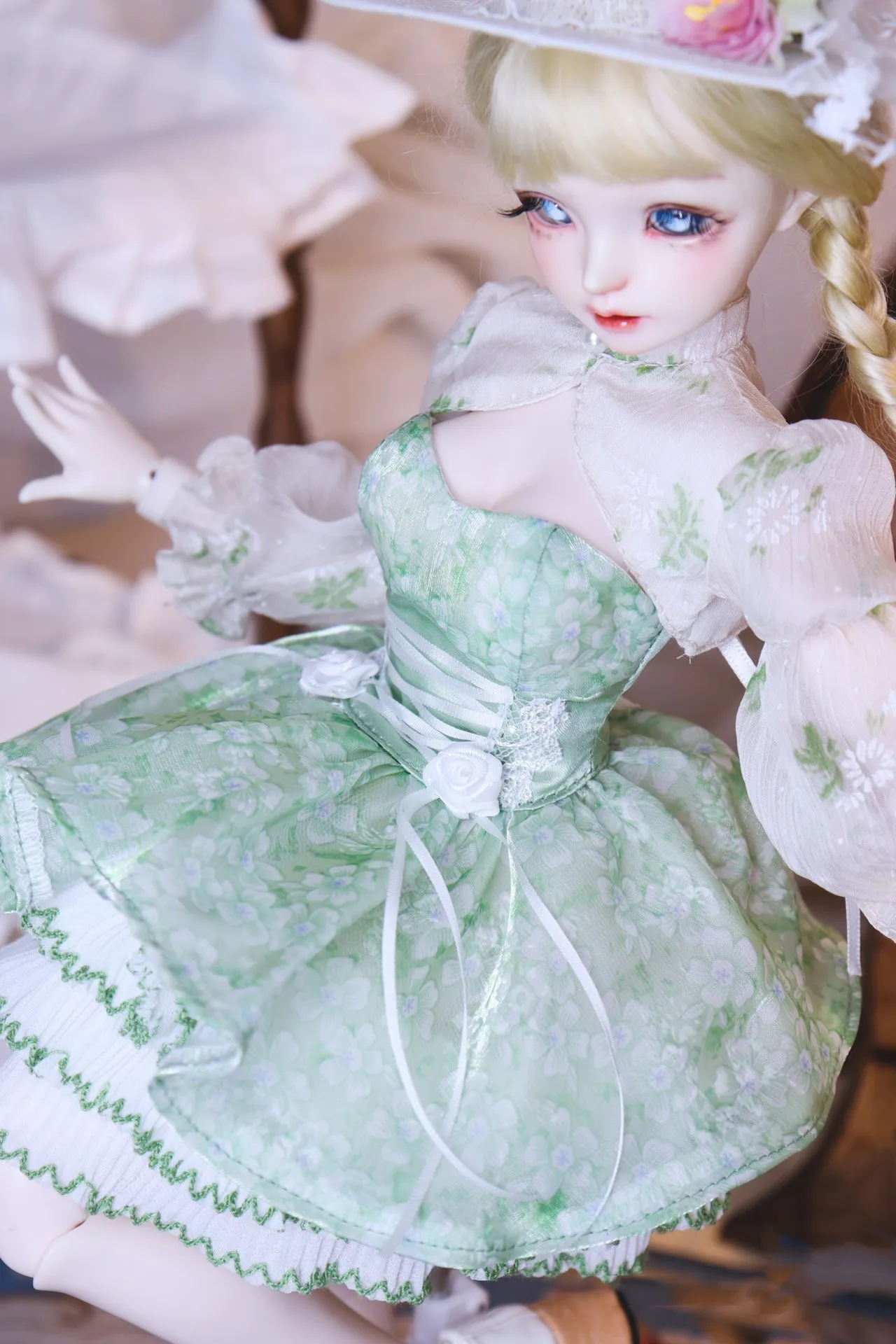 1/4 BJD ドール服 ドールアクセサリー ライトグリーン プリンセスドレス