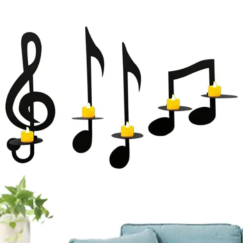 4 Pcs Music Note Candle Holder Wall Mounted Candle Holder Creative Handmade Metal Music Note Decorative Candlestick For Home