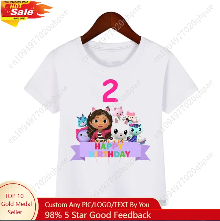 

Summer Cute Gabbys Doll House Cartoon Tshirt For Kids Birthday Clothing 2-12 Year Baby Girls Tshirt Tops