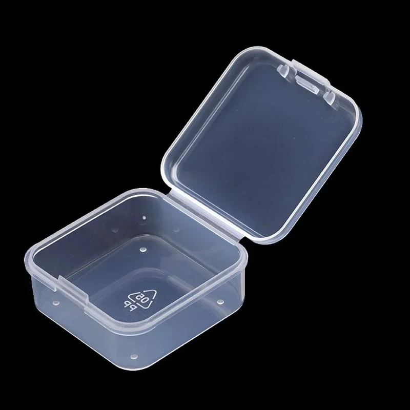 48Pcs 4.3*4.3*2cm Mini Clear Plastic Storage Box Containers with Lids Empty Hinged Boxes for Beads DIY Craft Jewelry Making