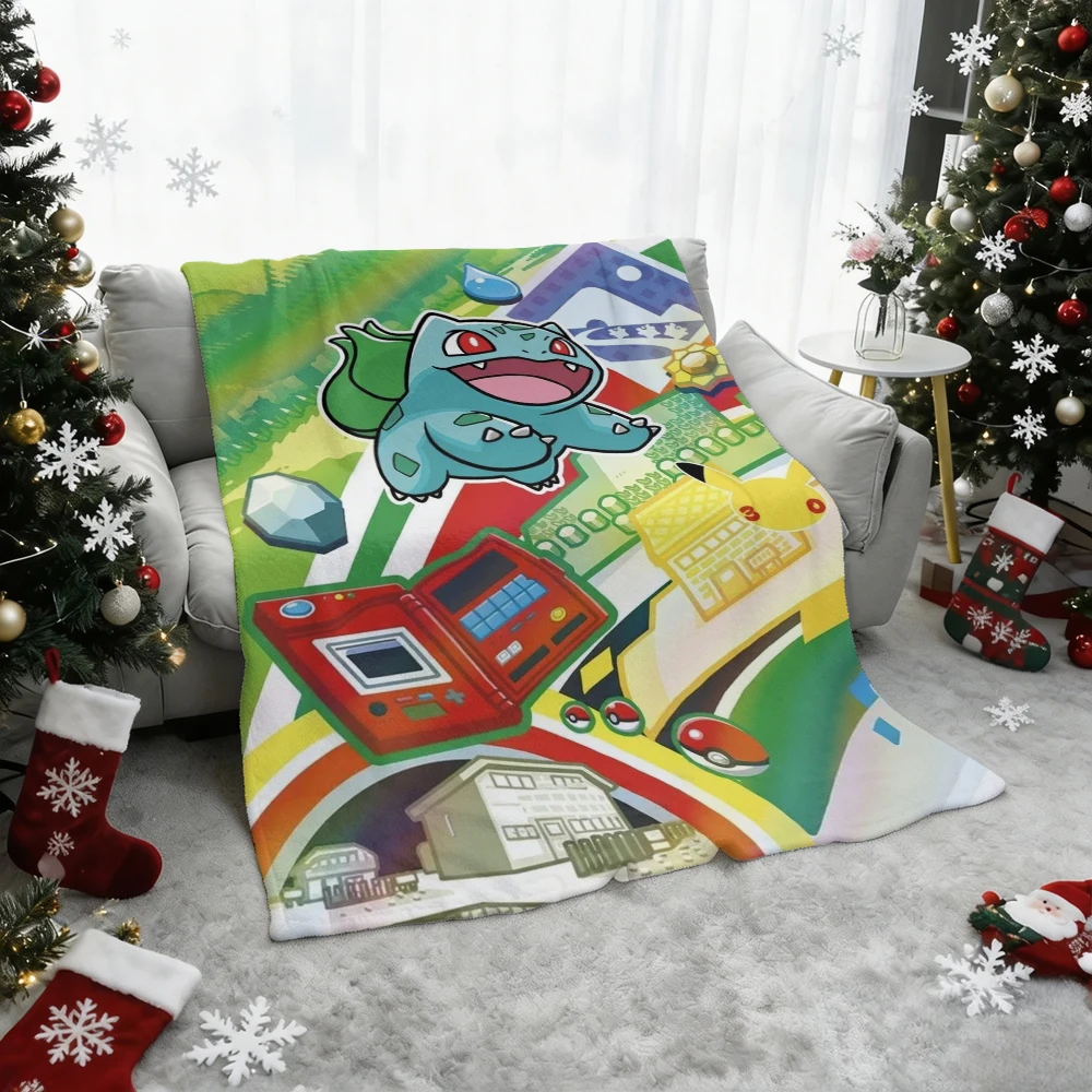 Pokemon Pikachu Gengar Bulbasaur Charmander Squirtle Psyduck Flannel Throw Blanket Soft Warm Blanket for Sofa Bed Home Decor Gif