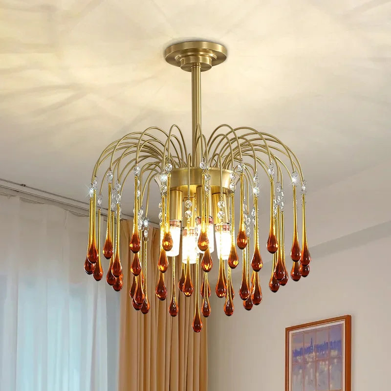 Vintage LED Chandeliers Amber Glass Hanging Pendant Lighting Living Dining Room Villa Hotel Hall Stair Suspension Lamp Lustre