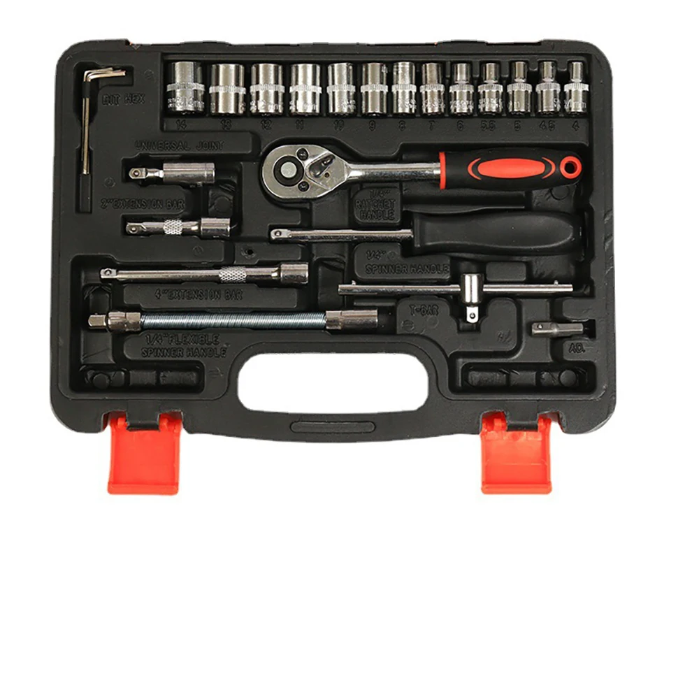 Wholesale Of 1/4 Small Flying Ratchet Wrench Tool Set By Manufacturer, Socket 46 Pieces, Auto Repair, For Household Use