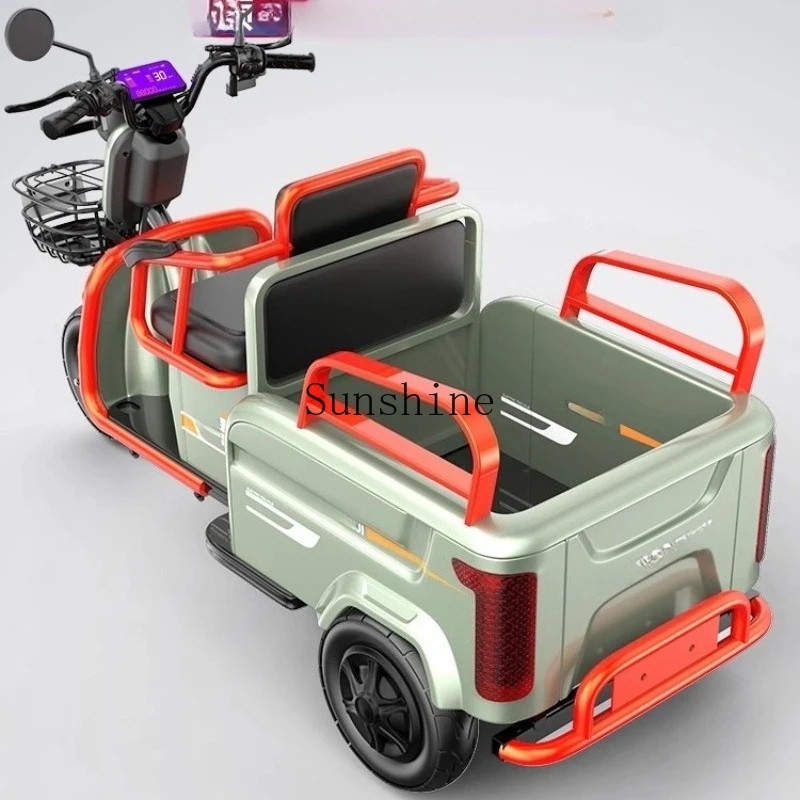 

Electric tricycle carries people for home transportation to pick up children