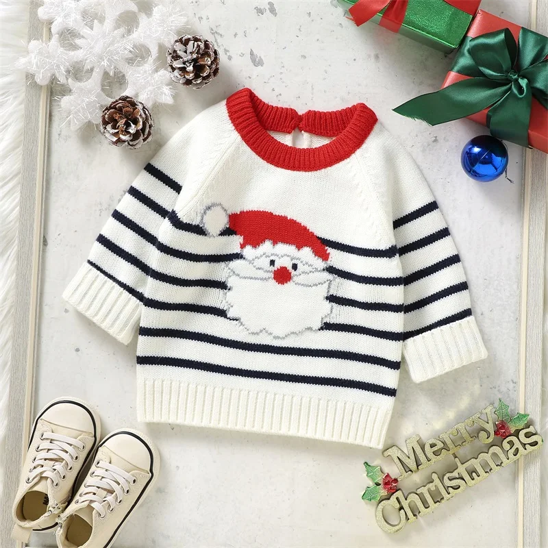 

Cute Baby Reindeer Knit Sweater Christmas Snowflake Print Warm Long Sleeve Pullover Infant Knitwear for Toddler Girls and Boys