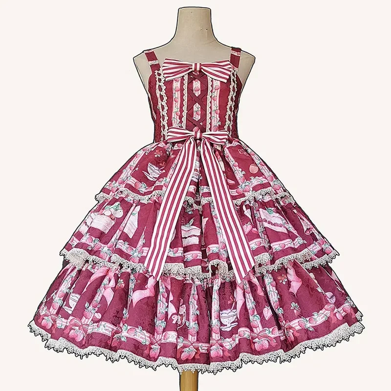 Festa de chá de morango ~ Vestido Lolita JSK em camadas doce da Infanta