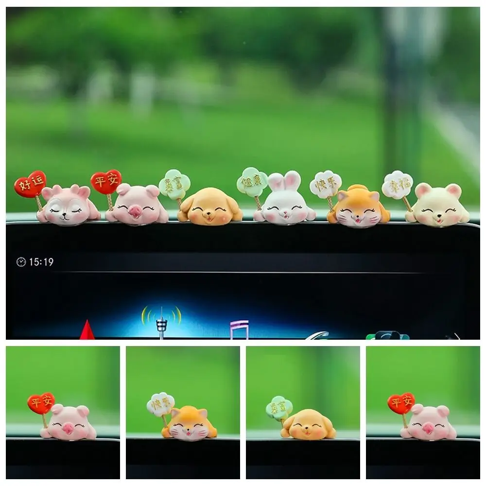 

Figurines Cute Cartoon Car Ornaments Creative Pig Center Console Display Decorations Cat Puppy Car Interior Ornaments Dashboard