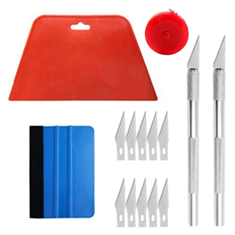 

15-Piece Set Of Double-Sided Scraper Sealing Scraper Film Tool Set With Roller Hard Scraper Tape Measure Knife Set Kit