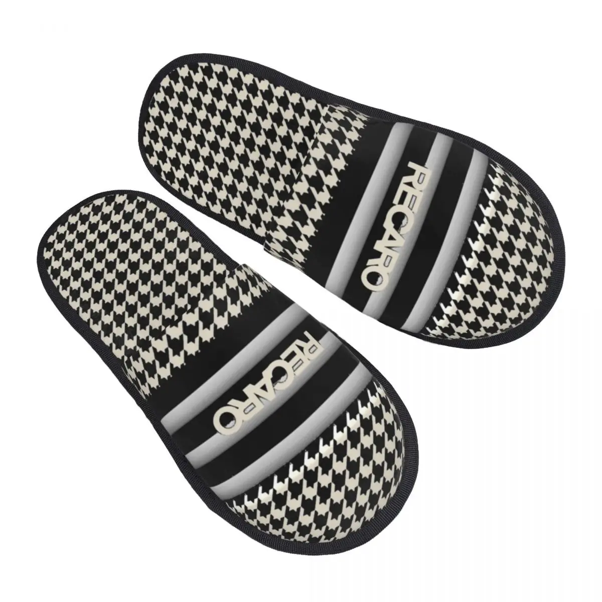 Recaros Seat Houndstooth Winter House Slippers Living Room Cozy Memory Foam Slides Non-slip