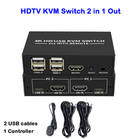 2 Port HDTV KVM Switch 2x1 4K HDMI USB Switch Selector 2 in 1 Out with Desktop Controller Sharing Monitor USB 2.0 Mouse Keyboard