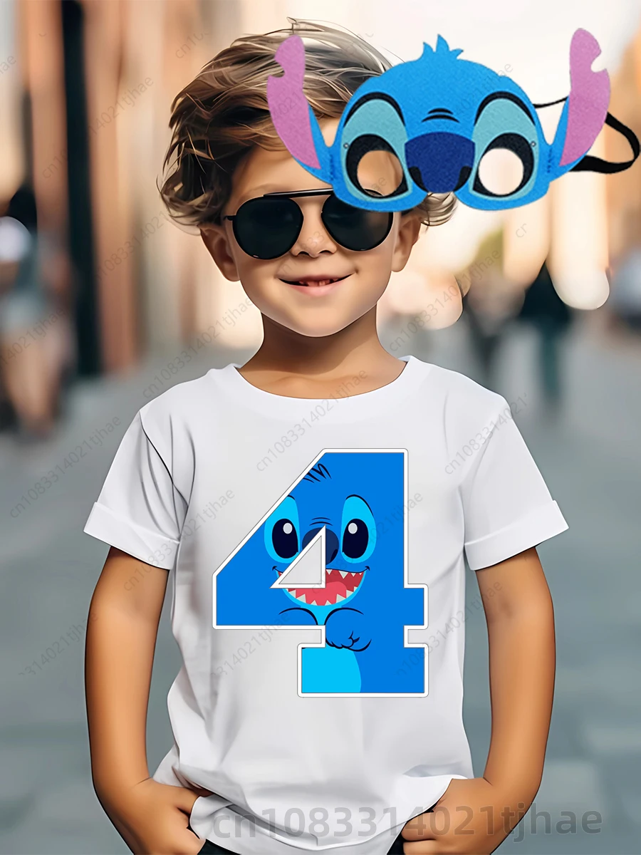 

Disney Lilo Stitch 0-9 Numbers Kids and Mask Tshirts Cosplay for Babys Birthday Party T-Shirt for Boys T shirts GirL Tops Tees