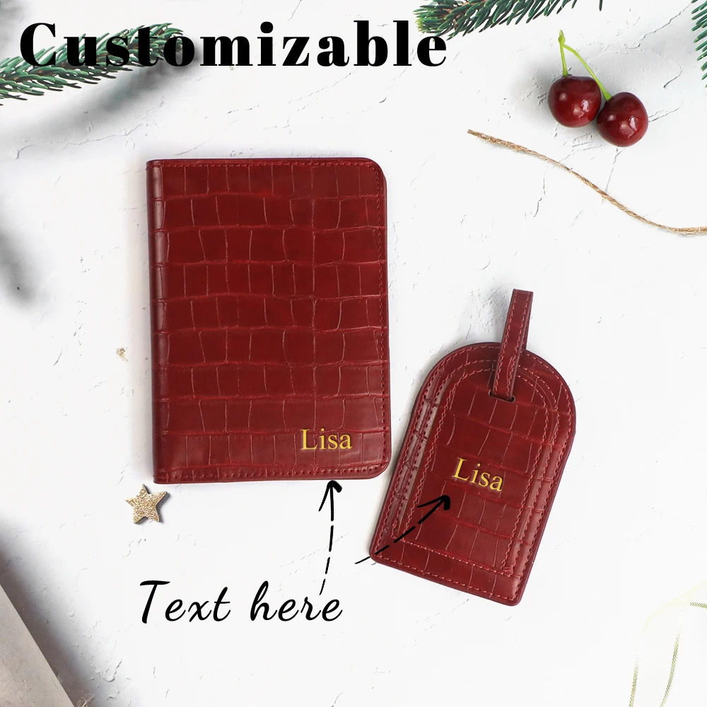 Customized name PU leather crocodile-pattern passport bag luggage tag small wallet ID card case anti-theft label holiday gift