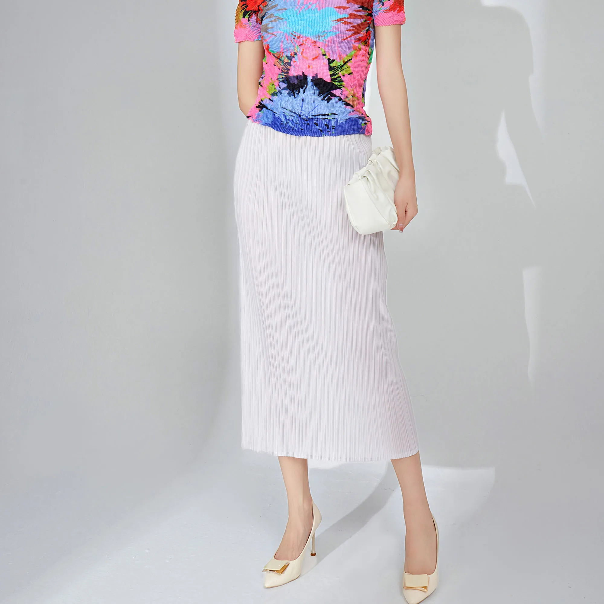 2025 Hot Selling Pleated Pencil Skirt High Waist Loose Fit Medium-Length Fashionable and Versatile Miyake Design