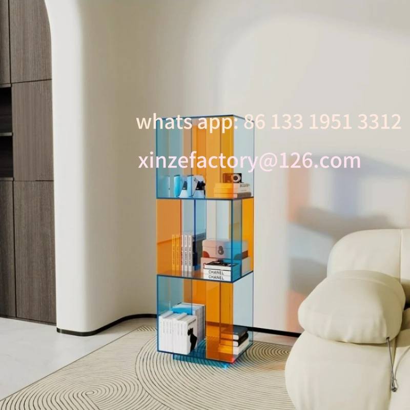 

Customizable household installation-free transparent bookcase simple wind floor rack