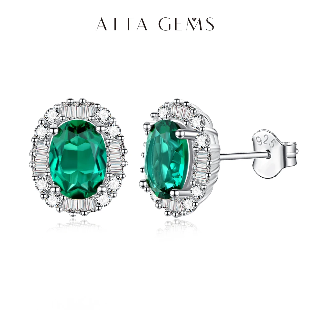 

ATTAGEMS 100% 925 Sterling Silver Emerald Moissanite Diamonds Gemstone Engagement Stud Earrings For Women Girls Fine Jewelry