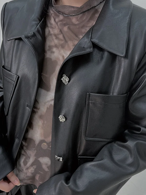 جاكيت نسائي قصير أصلي من يبوبايبي، مصنوع من الجلد المقوى بالقطن، أسود اللون، مناسب للشتاء، بتصميم عصري وأنيق، قصة قياسية