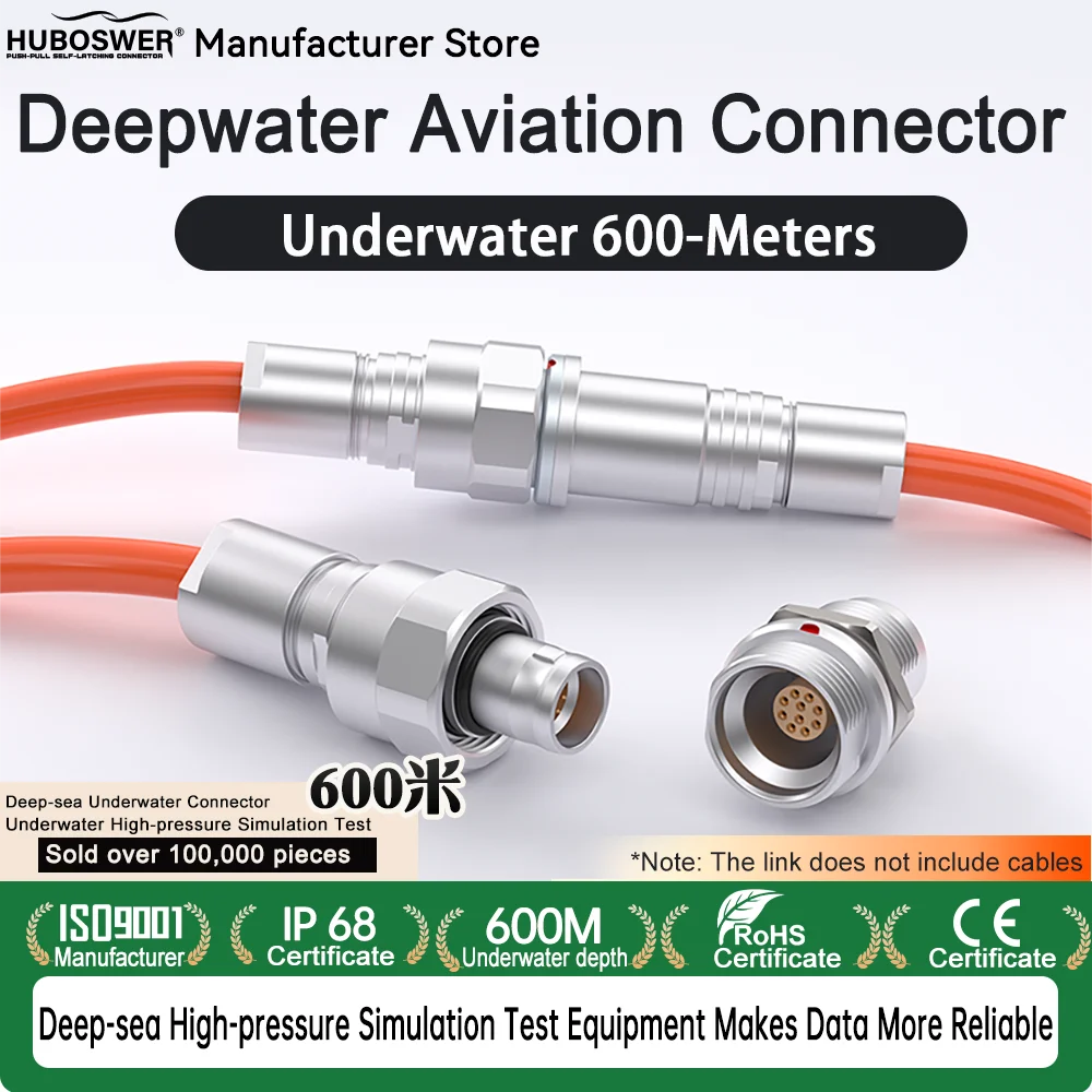 Deep Sea 600 Meter Micro Underwater Robot Connector Watertight IP 68 High Pressure 60bar W Series FVG HVG Plug Fixed Socket