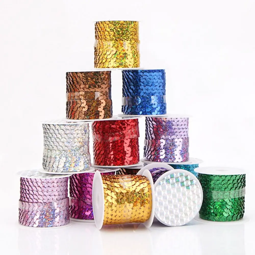 Colorful 5M Sequins Trims Shiny 6mm Paillettes Round Loose Flat PVC Sequins Crafts Cloth Accessory/Bags/Garment