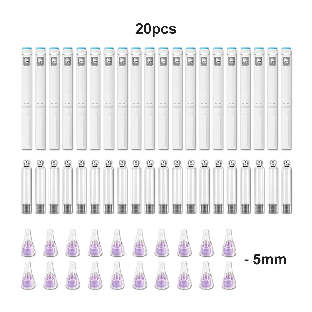 10/20PCS 60U Plastic Wegwerp Injectiepen met 3ml Glazen Cartridge en 4/5/6/8mm Penpunt, Insuline/Peptide Pen Injector Kit