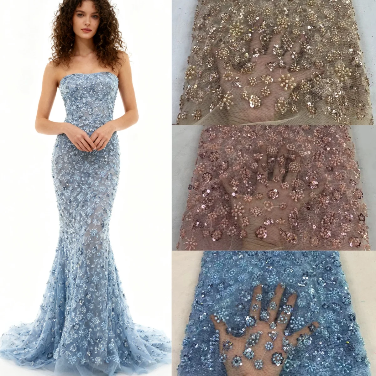 

Lace mesh fabric, multi-color exquisite bead DIY flower embroidery sewing, high-end dress sequin clothing fabric