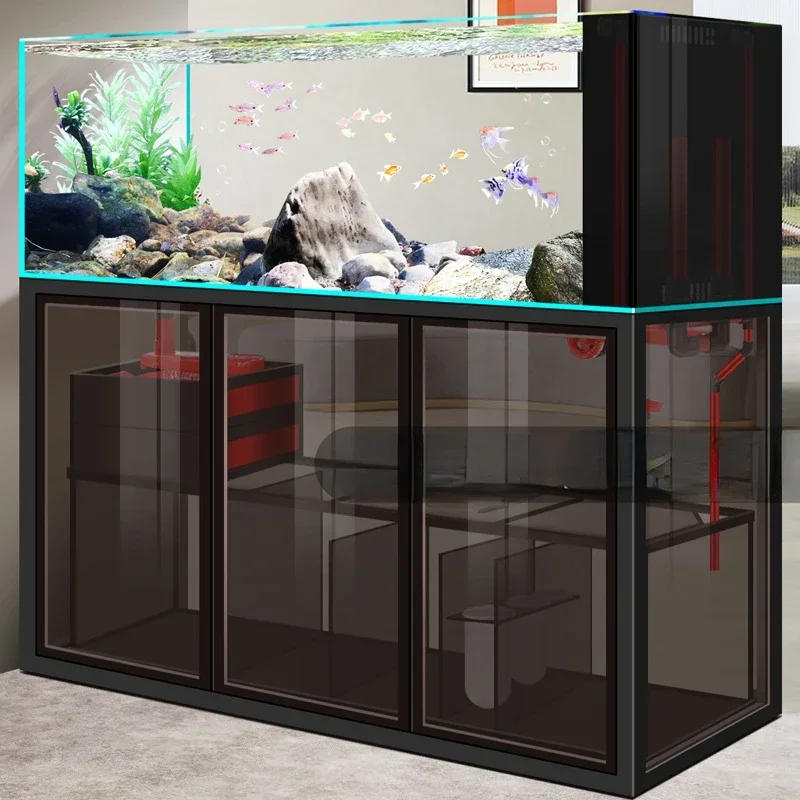 

White Glass Stream Cylinder Living Room Small Fish Tank Light Luxury Bottom Filter Change Water Ecological Aquarium