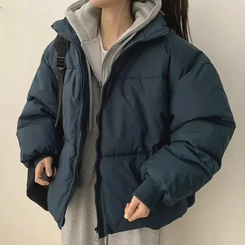 Chic Winter Thickened Retro Style Stand Collar Loose Versatile Short Women's Bread Coat Cotton Jacket Outerwear for Ladies