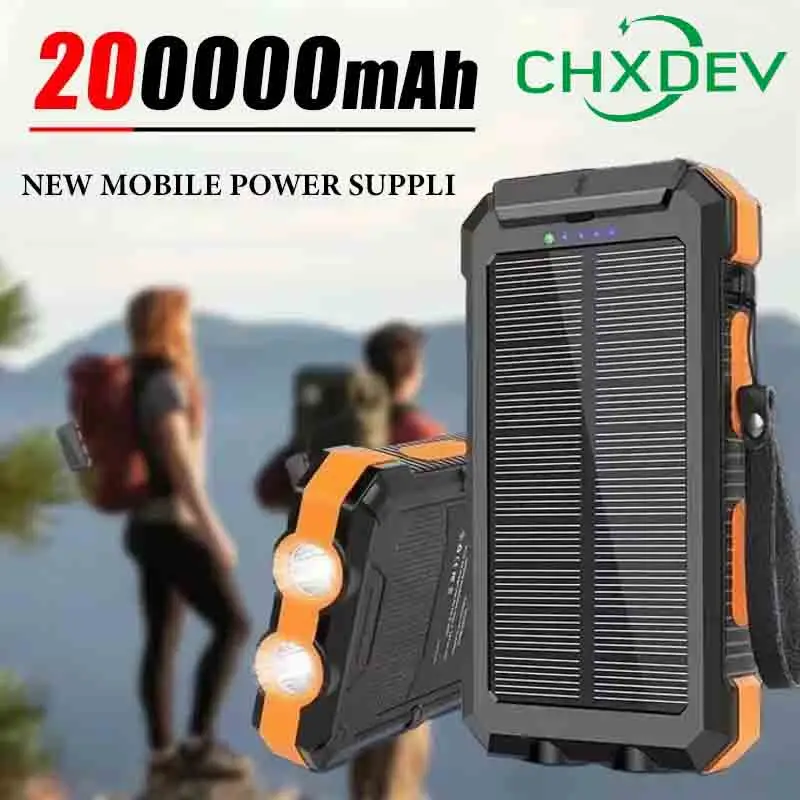 CHXCEV 200000mAh Ultra-Large Capacity Power Bank Solar  Wild Outdoor Fishing Backup Power Portable for Xiaomi Huawei iPhone Sams