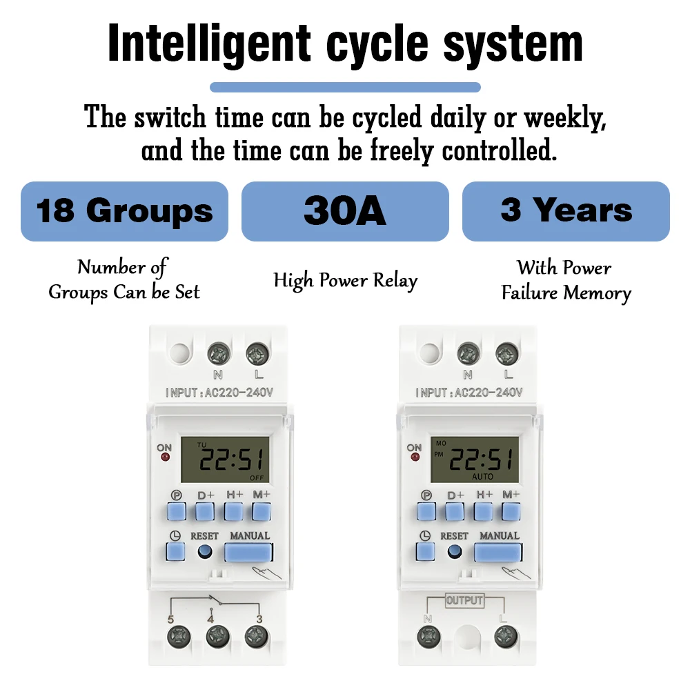 THC15A New type Din Rail 2 wire Weekly 7 Days Programmable Digital TIME SWITCH Relay Timer Control AC 220V 230V 12V 24V 48V 16A