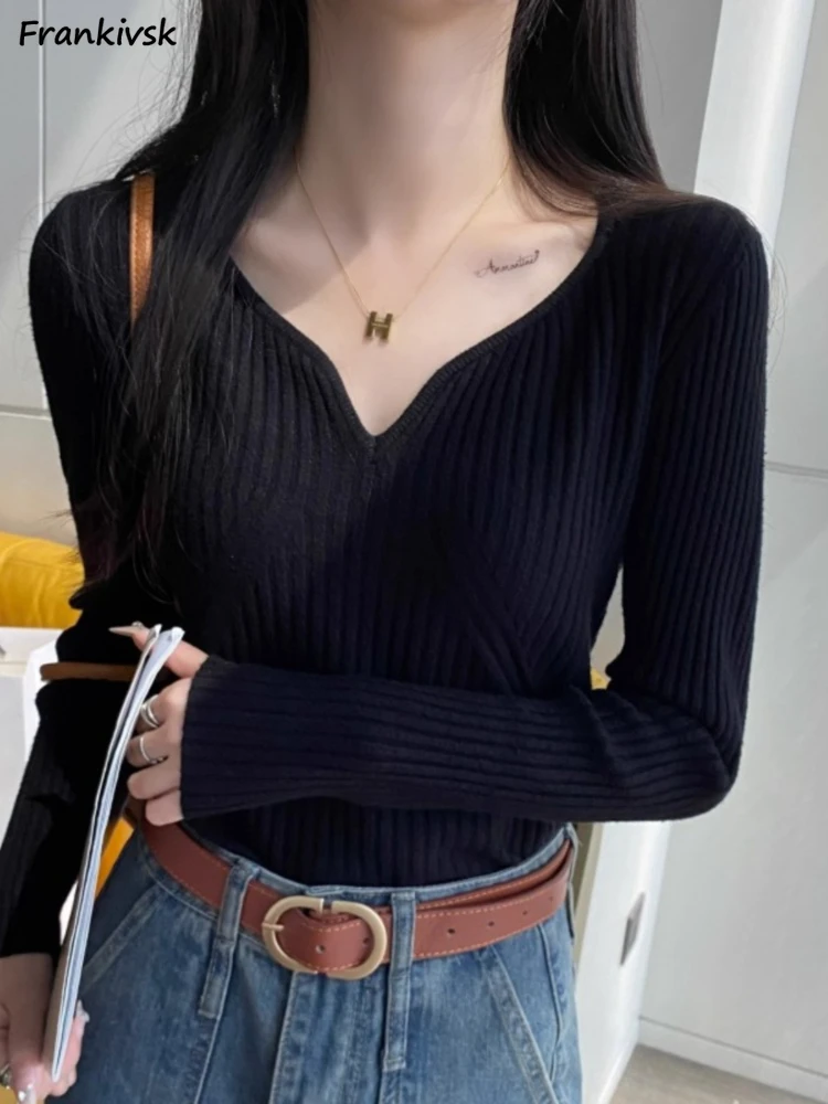 

Knitted Sweaters Women S-5XL Fit Office Lady Hong Kong Style Temperament Graceful Textured Simple Prevalent Advanced Bottoming