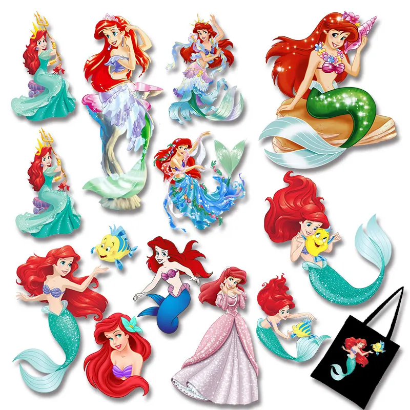 

Little Mermaid Princess Patches for Kids Clothing Jacket Washable DIY Appliques Stickers on Clothes Heat Transfer printing