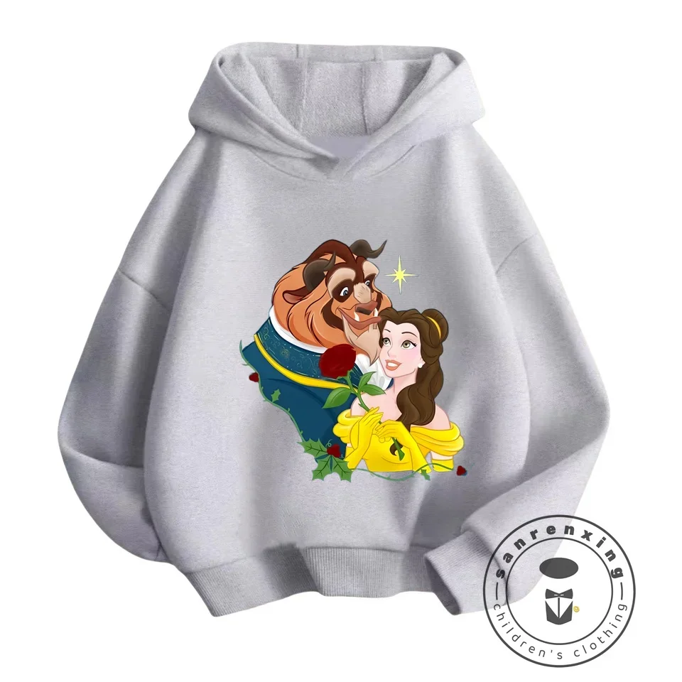 New Disney Collection Cute Beauty and the Beast Cartoon Print Sweatshirts for Boys Girls Fashion Winter Wear Cozy Casual Tops