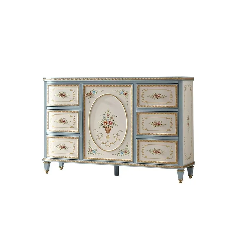 

French retro style luxury sideboard dining room furniture carved buffet cabinet wooden with storage