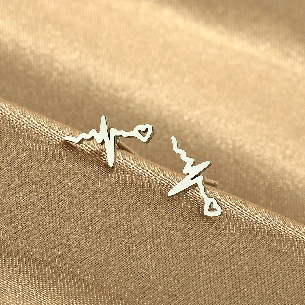 Todorova Tiny Heartbeat Stud Earring Stainless Steel Earrings For Women Men Minimalist Jewelry Nurse Doctor Accessories