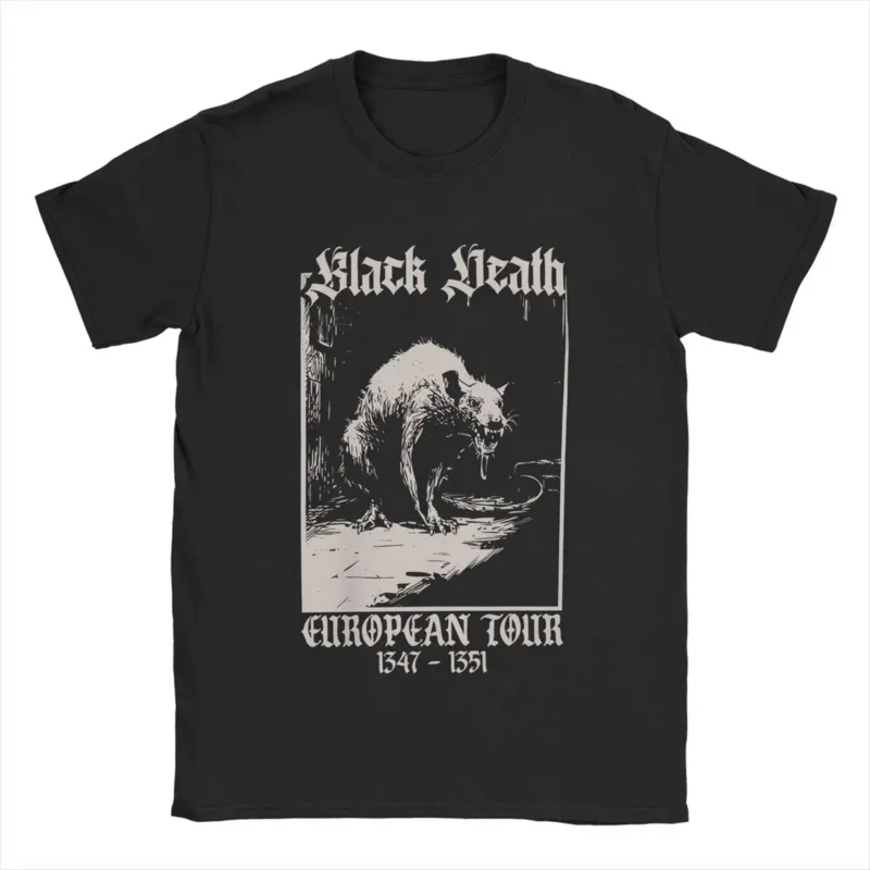 Black Death Medieval Rat Gothic Grunge T Shirts for Men 100% Cotton Vintage T-Shirt Horror Goth Tees Short Sleeve Clothes