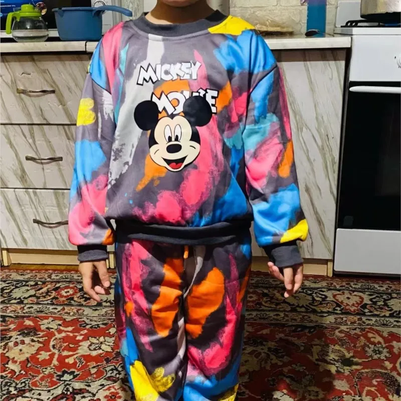 

Fashion Girls Boy Spring Autumn Clothes Mickey Minnie Print Sweatshirt+Pants 2pcs Casual Sports Kids Cartoon Long Sleeve Suits