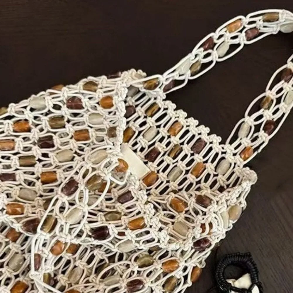 

Creative Summer Woven Bead Bag Hollow-out Breathable Tote Bag Large Capacity Bohemian Crossbody Handbag Shopping