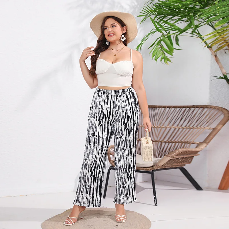 

Large size loose drape ice silk wide-leg pants retro printed zebra pattern casual trousers fashionable simple temperament elegan
