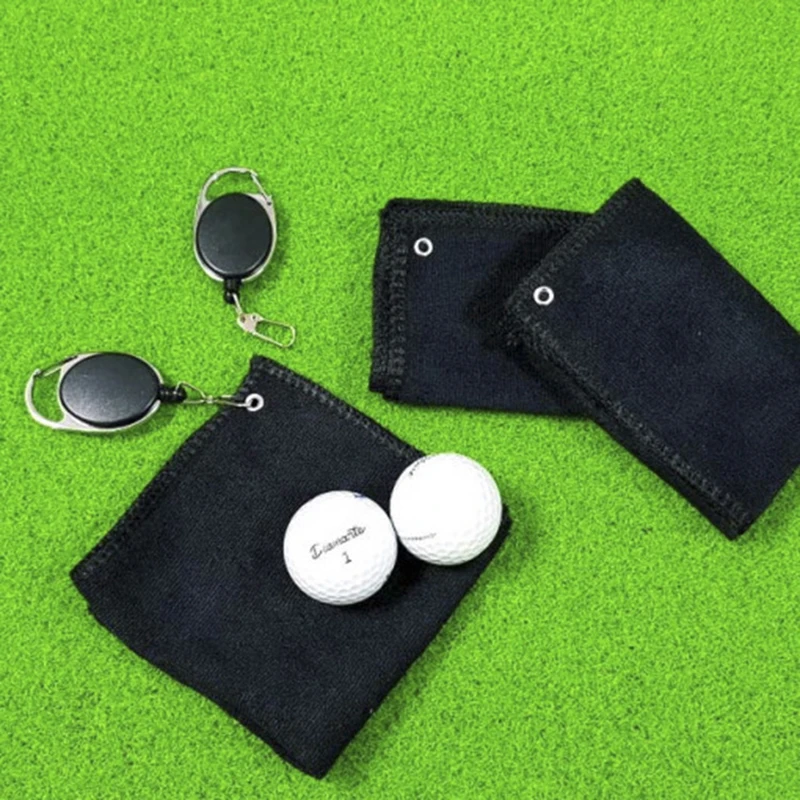 1PC Black Golf Towel Wet And Dry,Golf Cleaning Cloth Perfect For Golfers Cleaning Cloths With Retractable Hook Easy To Carry