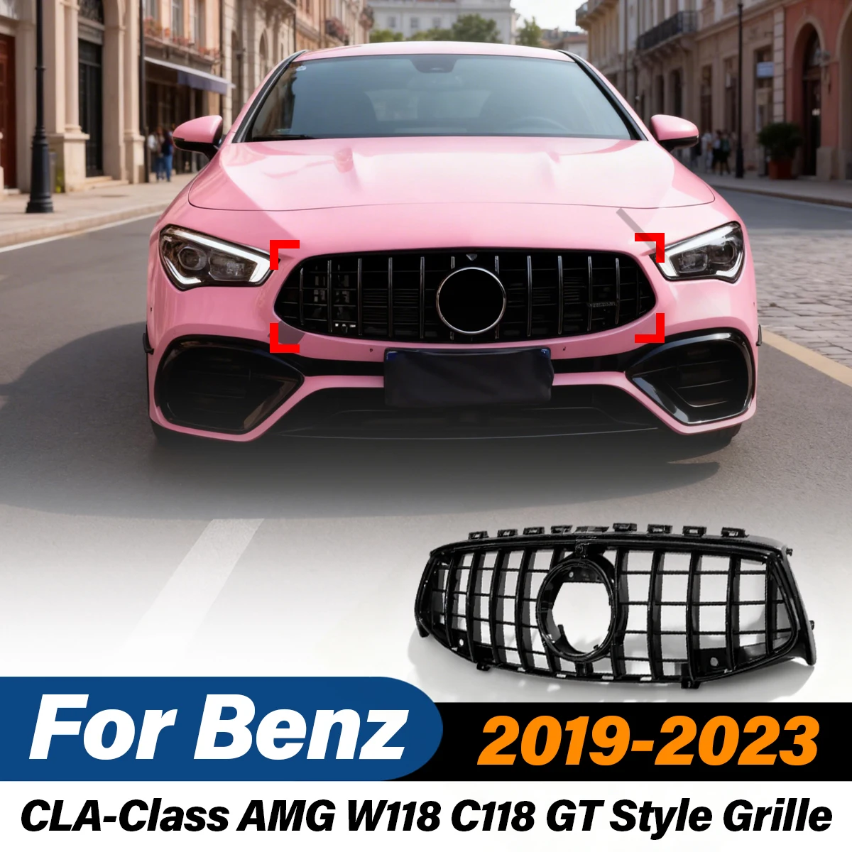 

Для Benz CLA-Class AMG W118 C118 2019 2020 2021 2022 2023 Автомобильная решетка в стиле GT, аэродинамическая гоночная решетка, комплект для модификации кузова