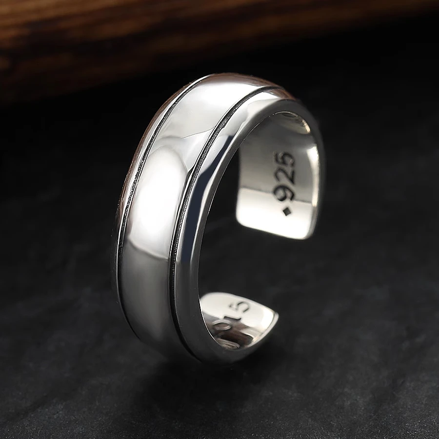 Punk simple ancient style smooth opening ring High sense ring for men and women 925 sterling silver hand jewelry