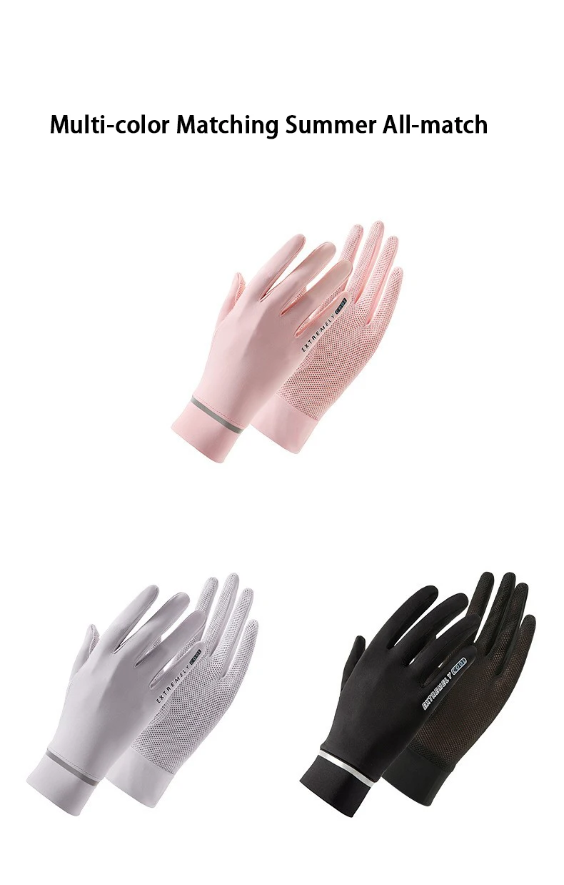 1 Pair Female Two Fingerless Ice Silk Sunscreen Anti-UV Gloves Driving Cycling Sun Protection Anti-slip Thin Breathable Mittens