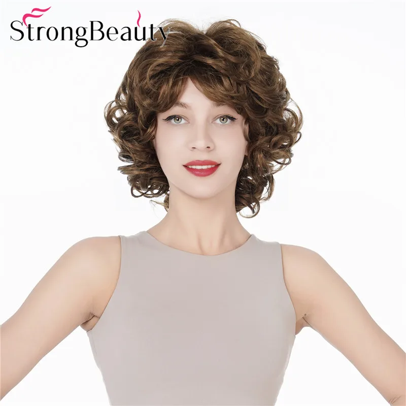 

StrongBeauty Короткие вьющиеся синтетические парики, теплые волосы, женский парик